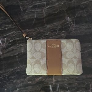 Coach Tan and Brown Signature Wristlet